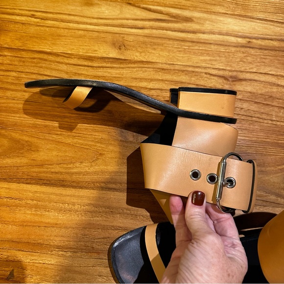 Celine Paris Women’s Designer Tan Leather Ankle Buckle Sandals Luxury Low Heel - Picture 6 of 11